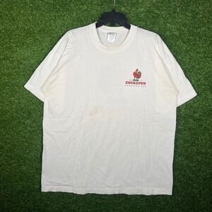 Vintage Cockspur Barbados Rum T Shirt XL‎ White Graphic Rooster Outer Edge 90s